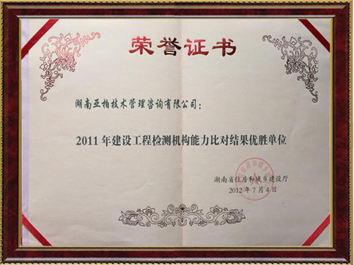 2011建工检测能力比对优胜单位